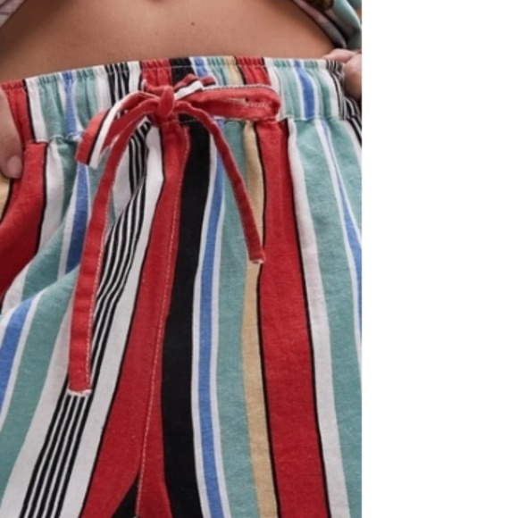 Topshop Striped Linen Blend Drawstring Shorts, White Multi, Size 2, NWT - Picture 3 of 13